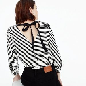 J. Crew NEW Black and White Striped Ribbon Tie Top